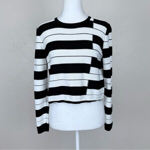Mordicci Cropped Geometric Black and White Long Sleeve Top Size M